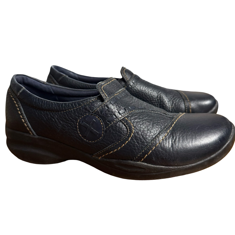 Clarks Certina Ease In Motion Navy Blue Leather Slip On Loafers Comfort Shoes 9